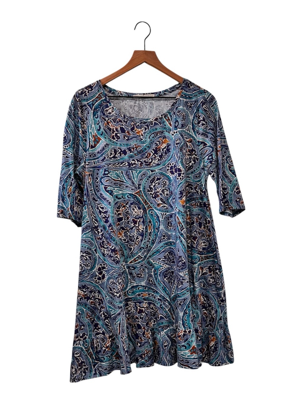 Peruvian Connection Teal & Navy Paisley Scoop-Neck Tunic Dress